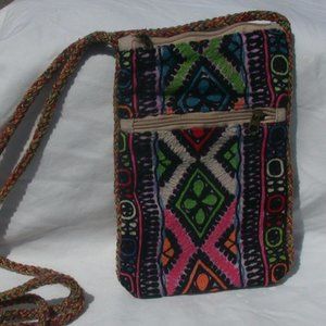 BLACK Hobo Mirrored Vintage Kantha Pouch Indian Carpet Medicine Crossbody Bag